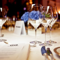 empty glasses set in restaurant. part of interior