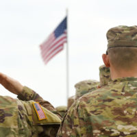 American Soldiers Saluting US Flag