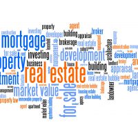 Real estate investment and trading word cloud illustration. Word collage concept.