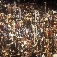 20802245 - state delegations and signs at the 2000 democratic convention at the staples center, los angeles, ca