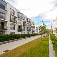 Modern residential buildings with outdoor facilities, Facade of new low-energy houses