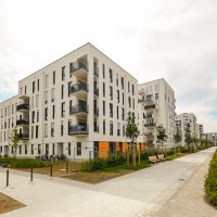 Modern residential buildings with outdoor facilities, Facade of new low-energy houses