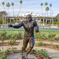 PASADENA, CA/USA - JANUARY 7, 2018: Jackie Robinson Memorial and Rose Bowl. Jackie was an American college and professional athlete who became the first African American to play in Major League Baseball.