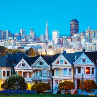 San Francisco cityscape with the Painted Ladies as seen from Alamo square park