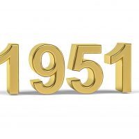 Golden 3d number 1951 - Year 1951 isolated on white background - 3d render